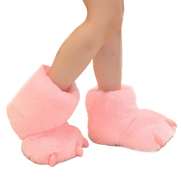 Comfortable Winter Cartoon Bear Paw Adult Short Tube Warm Slippers With Soft Plush Anti Slip Bottom, Suitable For Home Wear