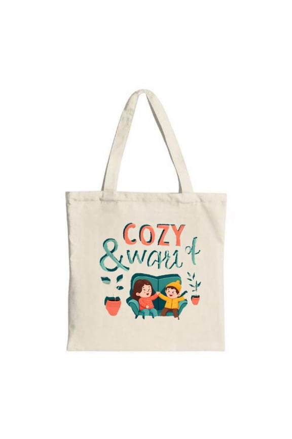 Cozy Cartoon Characters Tote Bag - Fun Canvas Bag with Green Couch Design Perfect for Shopping Travel & Parties