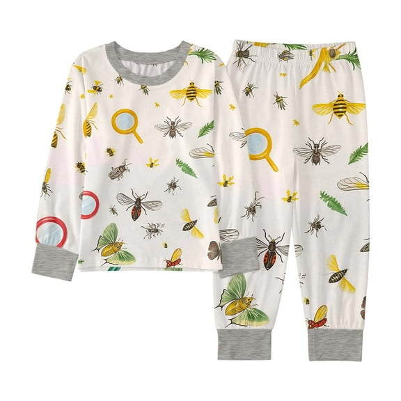 Cozy Cartoon Print Two Piece Pajama Set for Kids Long Sleeve Sleepwear Comfortable Nightwear Outfit for Boys Girls Autumn Season
