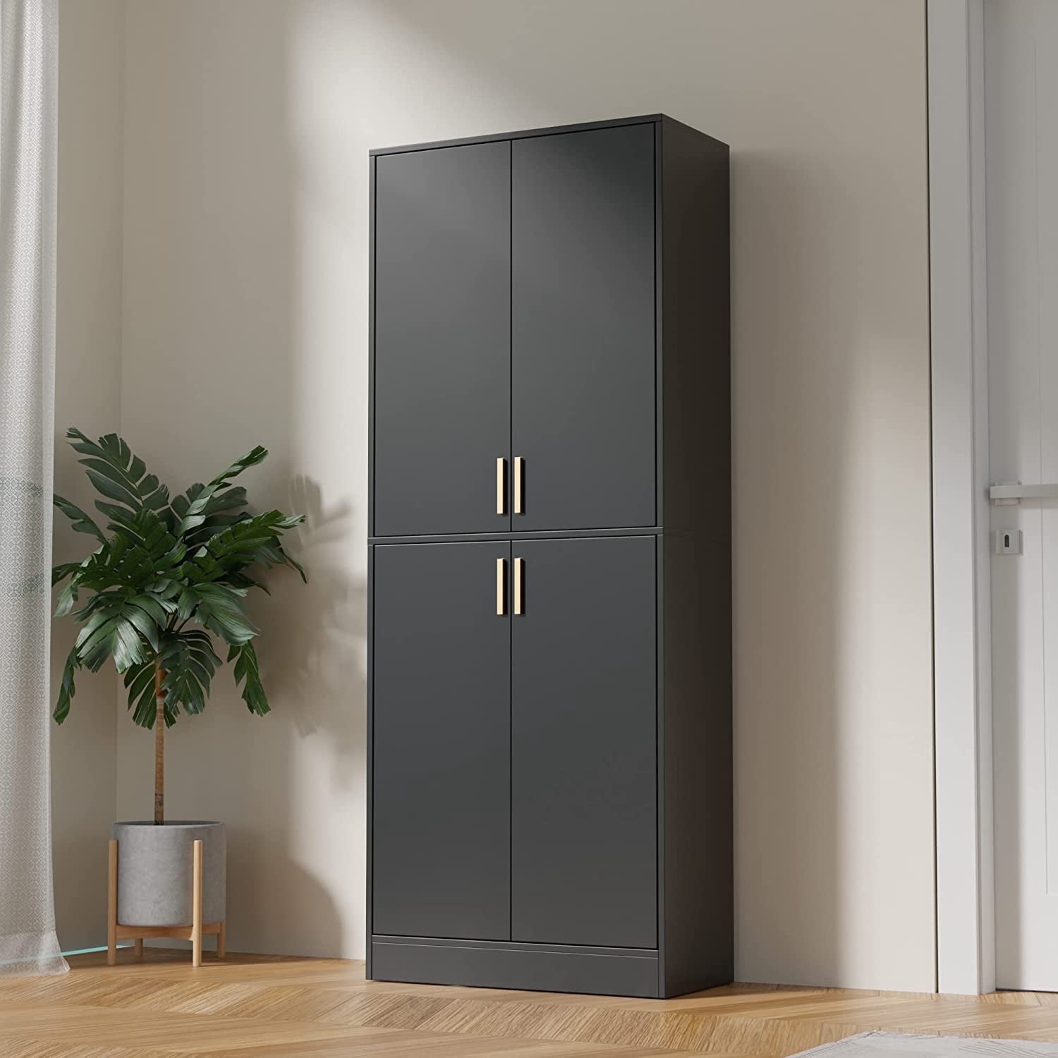 Cozy Castle 71" Tall Kitchen Pantry, Food Pantry Storage Cabinet with Adjustable Shelves and Doors for Kitchen, Dining Room, Black