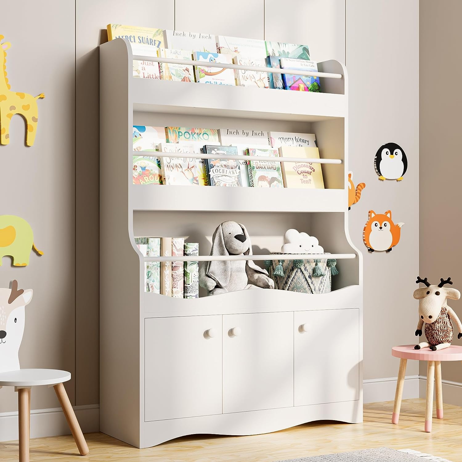 Cozy Castle 3 Tiers Kids Bookshelf, Multifunctional Book and Toy