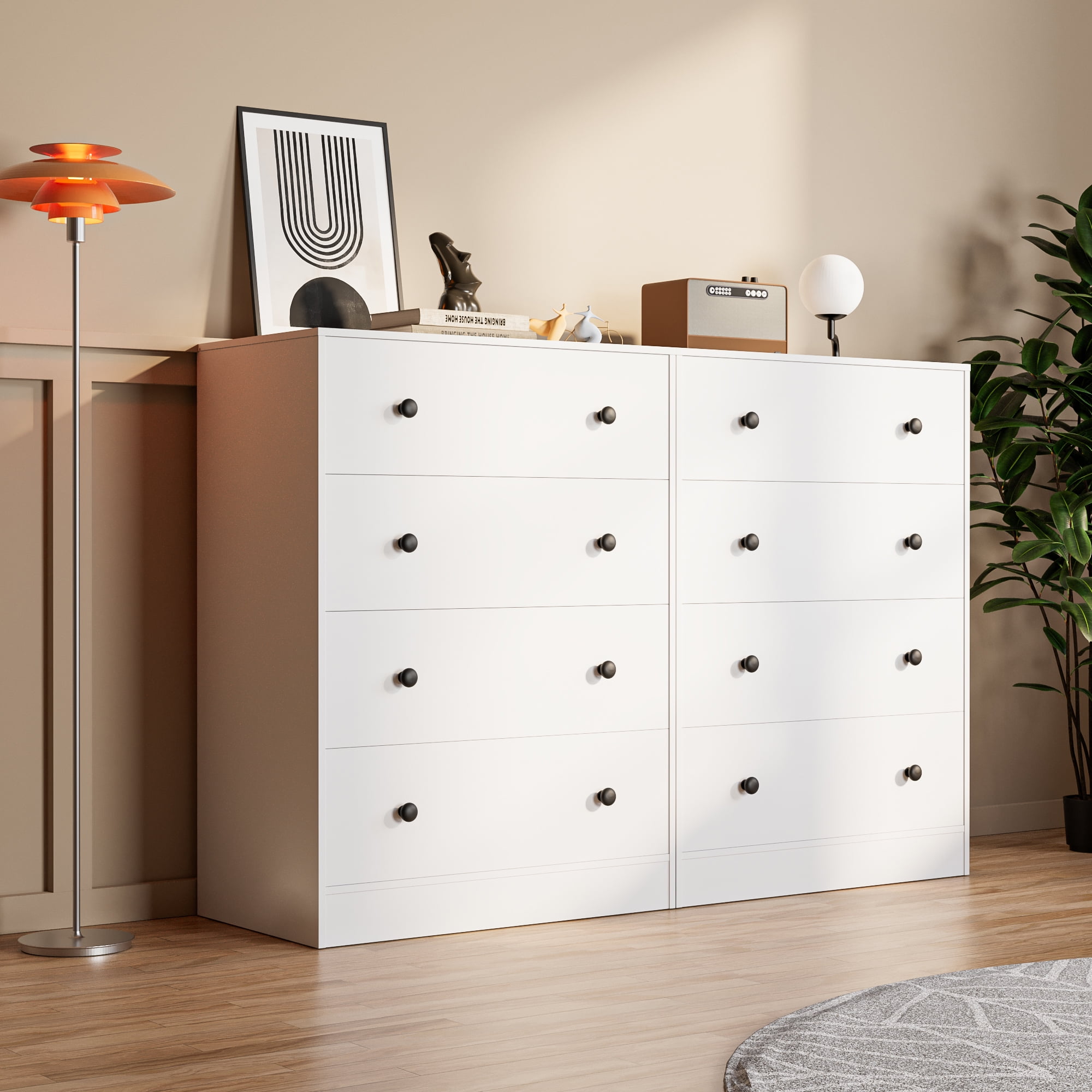 Segmart White 4 Drawer Dresser for Small Space, Wood Storage