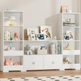 thumbnail image 1 of Cozy Castle 4 Tier Kids Bookshelf, 70.7" Wide Combination Bookcase with 2 Drawers, 9 Cube Toy Storage Organizer for Playroom, Nursery, Classroom, Bedroom, Living Room, White, 1 of 9