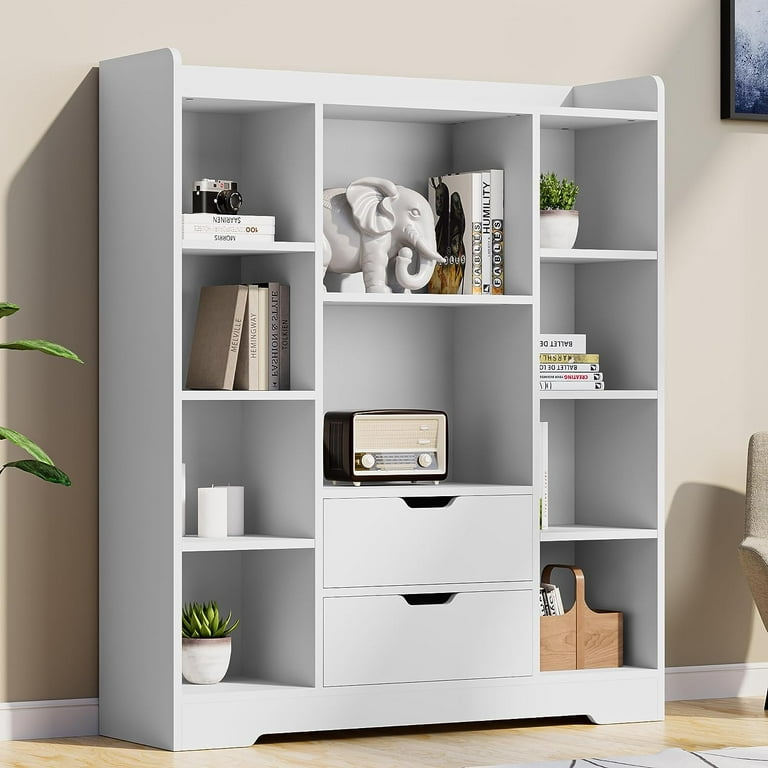 Cozy Castle 4-Tier Open Shelf Bookcase, 47.2 Cube Storage Shelf with 10  Cubes and 2 Drawers, Modern Bookshelf for Bedroom, Living Room, and Office