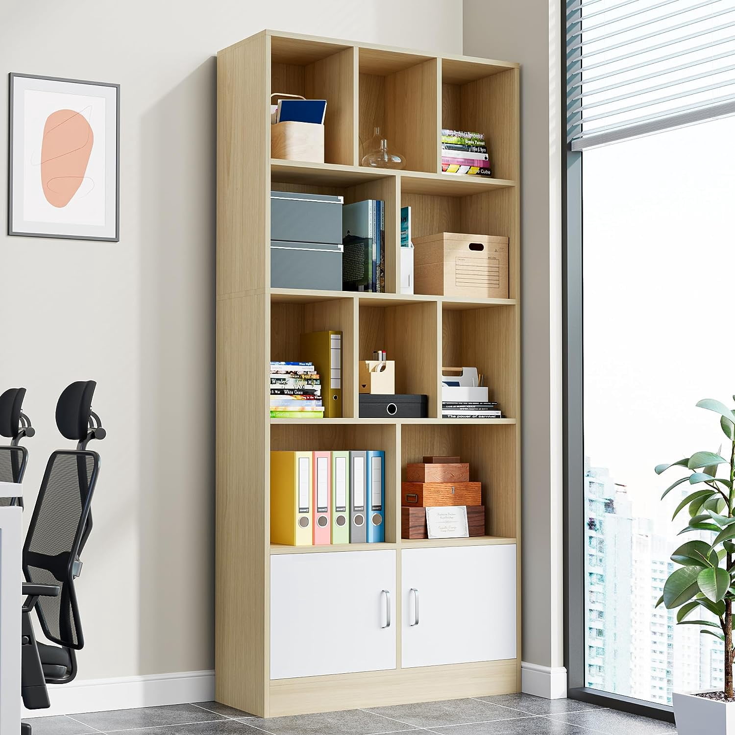 Cozy Castle, Multifunctional 4-Tier Open Shelf + 2-Door Cabinet