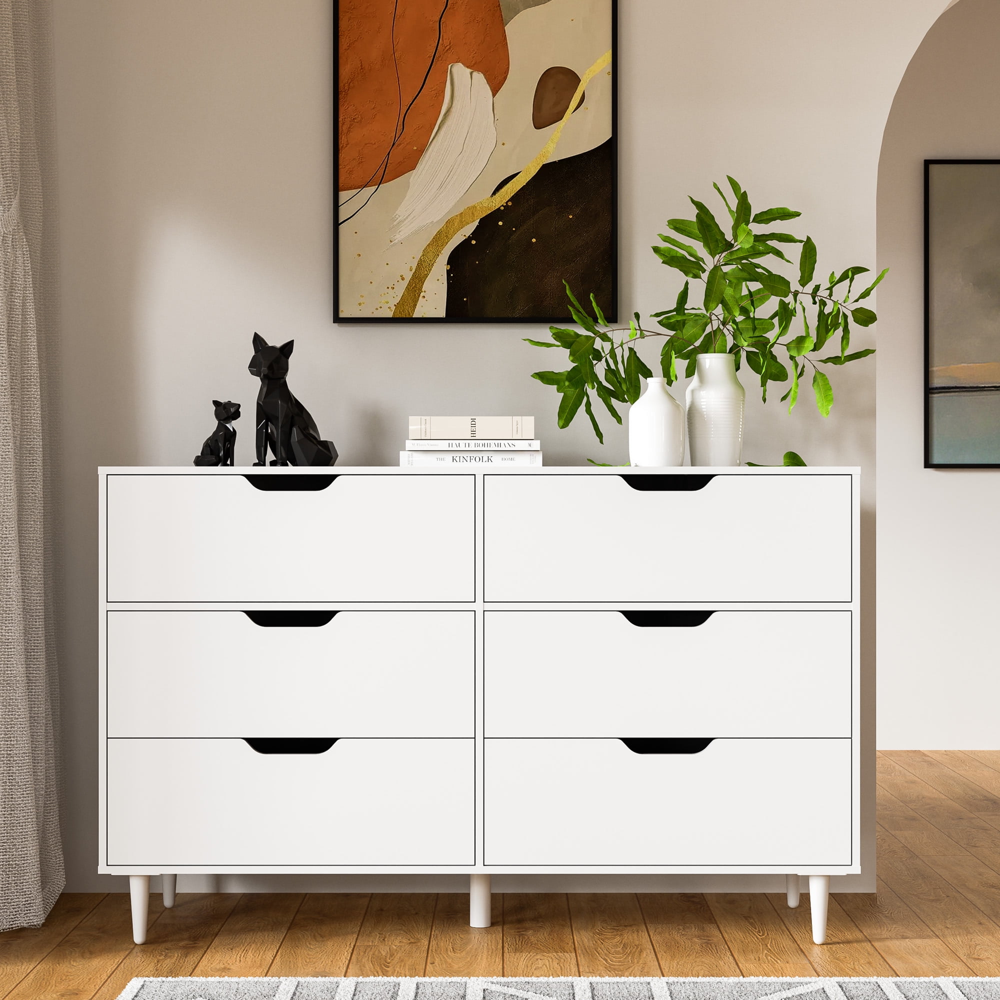 Cozy Castle 6 Drawer Dresser, White Modern Dresser, Wide Dresser Drawer