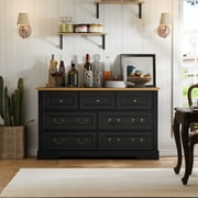 Cozy Castle 7-Drawer Dresser for Bedroom & Living Room, Farmhouse Wood Chest with Antique Handles, Vintage Black Finish Perfect for Hallways, Entryways & Kids' Rooms