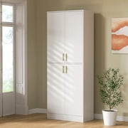 Cozy Castle 71" Tall White Kitchen Pantry, Freestanding Pantry Cabinet with Adjustable Shelves and Doors for Kitchen, Dining Room