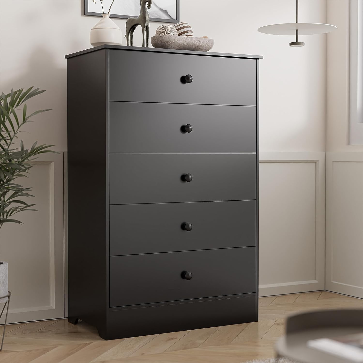 Cozy Castle Black Dresser for Bedroom, 5 Drawers Chest Dresser