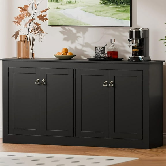Cozy Castle Buffet Cabinet with Storage - Kitchen Storage Cabinet Wood Console Table Coffee Bar Accent Cabinets for Living Room Dining Room Entryway Black 57.5" W
