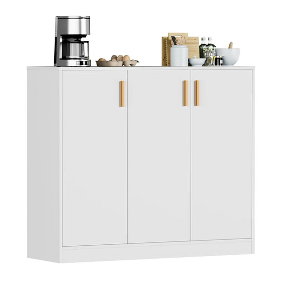 Cozy Castle Buffet Cabinet with Storage, Accent Storage Cabinet with Doors and Shelves, Sideboard Cabinet for Kitchen, Living Room, White