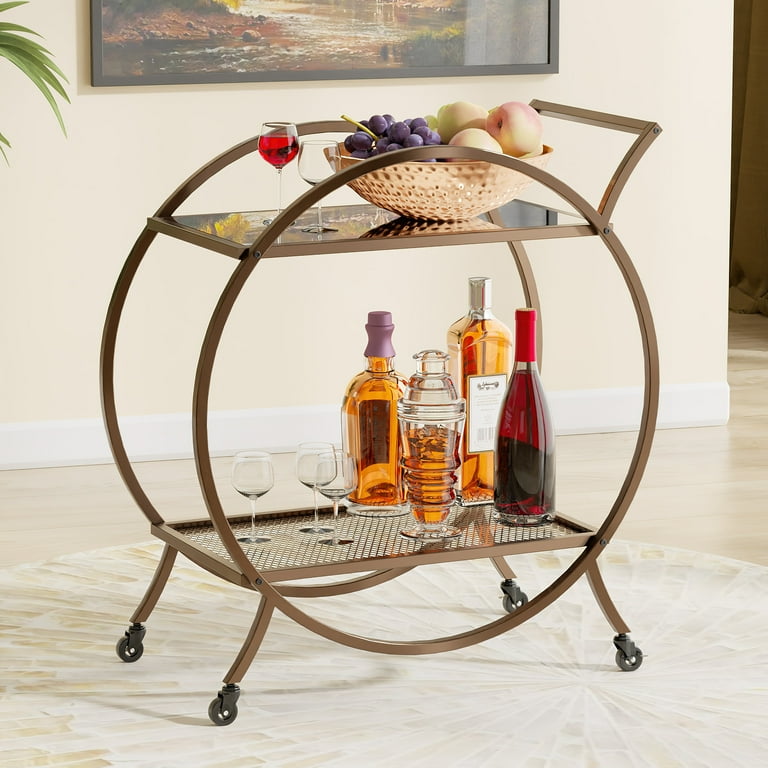 Round bar cart with wine rack new arrivals