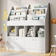 Cozy Castle Combination Kids Bookshelf, Kids Bookcase with 3 Tier Shelves, 4 Cubbies and 2