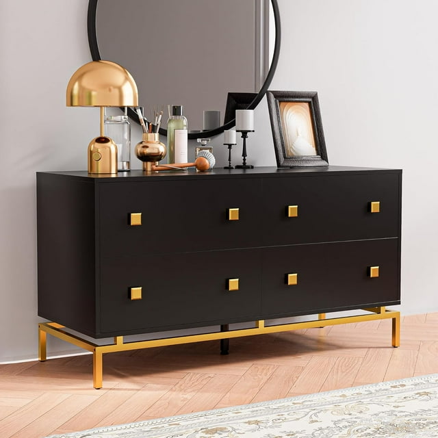 Cozy Castle Extra Wide Black 4 Drawer Double Dresser for Bedroom