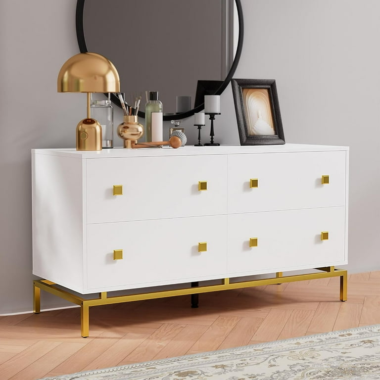 White and gold double on sale dresser