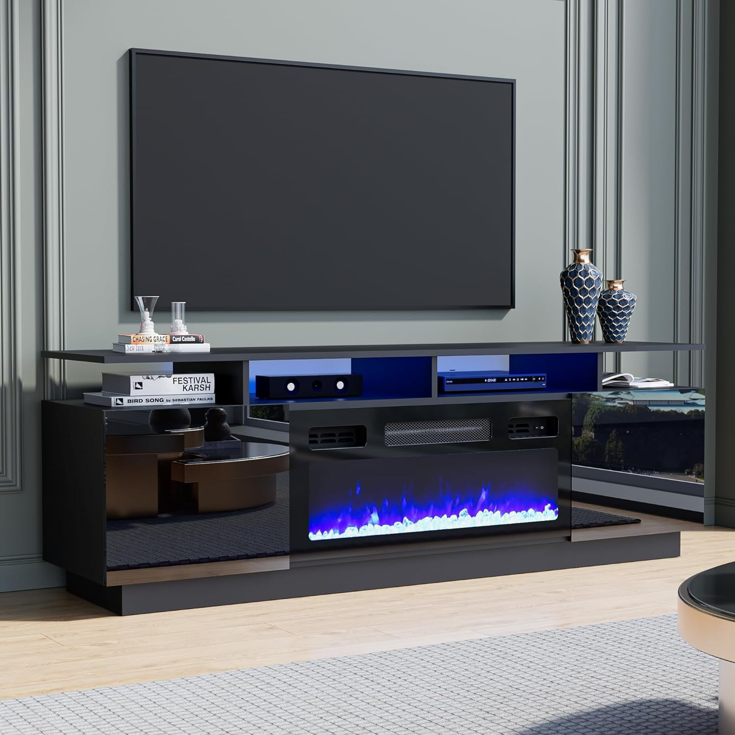 Cozy Castle Fireplace TV Stand for TV up to 75", High Gloss TV