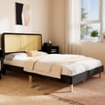 thumbnail image 1 of Cozy Castle Full Size Bed Frame with Adjustable Rattan Headboard, Boho Platform Bed Frame with Sturdy Slats Support, No Box Spring Needed, Black, 1 of 7