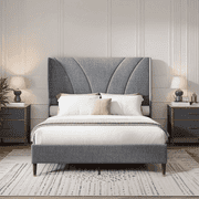 Cozy Castle Full Size Upholstered Platform Bed - 51.2" Tall Curved Wingback Headboard, Soft Fabric, Noise-Free, Wooden Slats, No Box Spring Needed, Easy Assembly, Gray