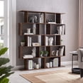 thumbnail image 1 of Cozy Castle Geometric Bookshelf Set of 2, 62" Tall Bookcase with 5-Tier Display Shelf, Rustic Brown, 1 of 7