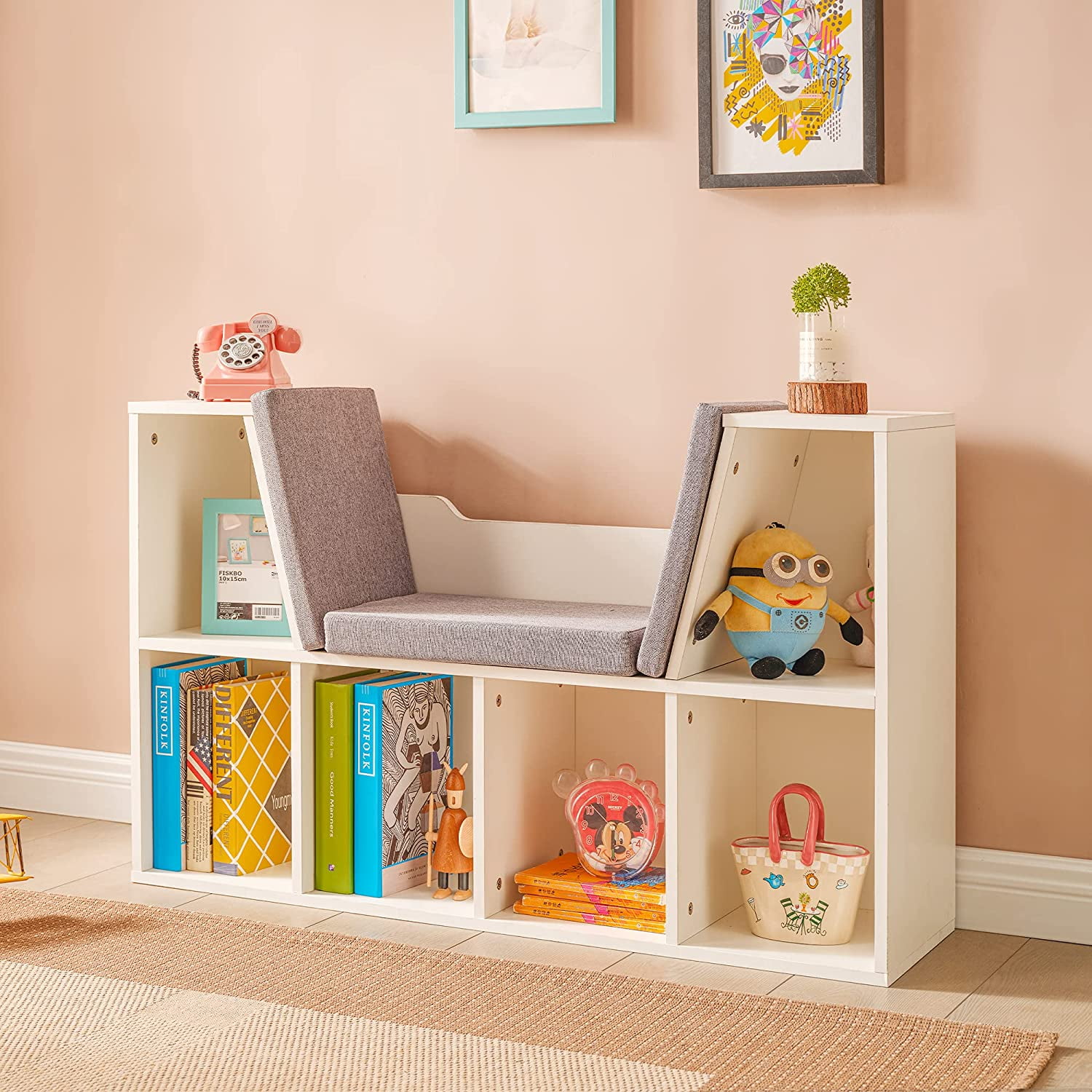 Toy Storage Kids Bookshelf With Reading Nook And Storage Bench
