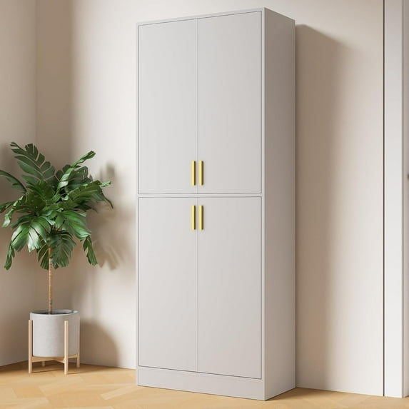 Cozy Castle Kitchen Pantry Cabinet, 71" Tall Wood Storage Cabinet with Doors and Shelves 4 Doors Freestanding Cupboard Utility Hutch for Dining Room Living Room Bathroom Furniture, Gray