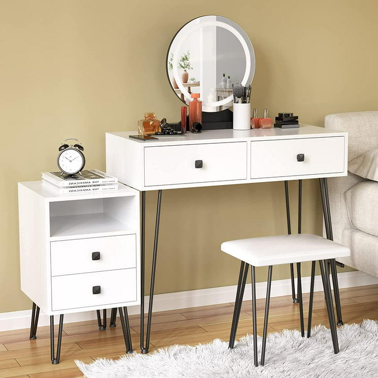 Modern White Makeup Vanity Set with Mirror Mini Dressing Table
