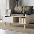 thumbnail image 1 of Cozy Castle Modern Coffee Table  Wooden Console Table 2 Tier with Open Storage Shelf and 1 Drawer  Easy Assembly Minimalist Hallway Table  Mid Century Modern Coffee Table for Living Room, 1 of 7