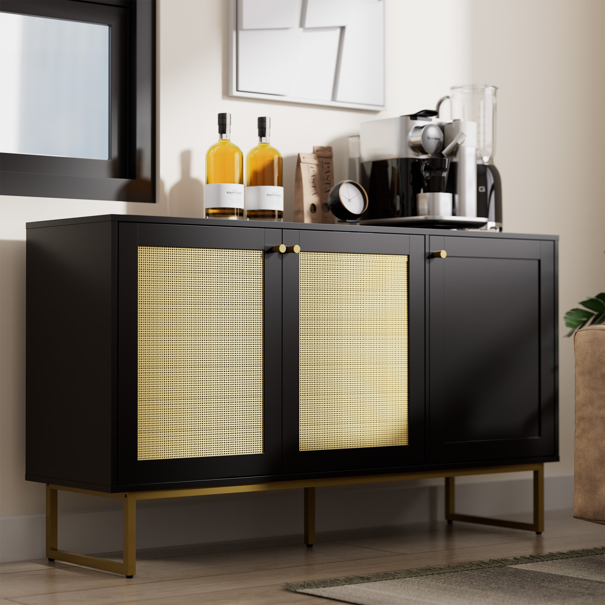 Cozy Castle Rattan Sideboard Buffet with Storage, Storage with