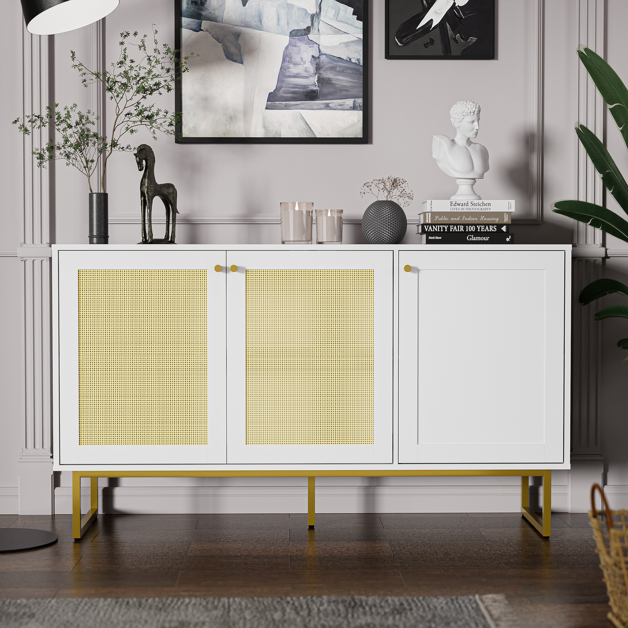 Cozy Castle Rattan Sideboard Buffet with Storage, Storage with