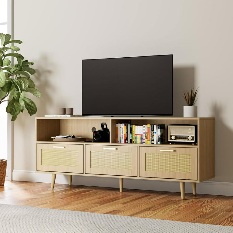Cozy Castle Rattan TV Stand with Storage for 65 70 Inch TV 61