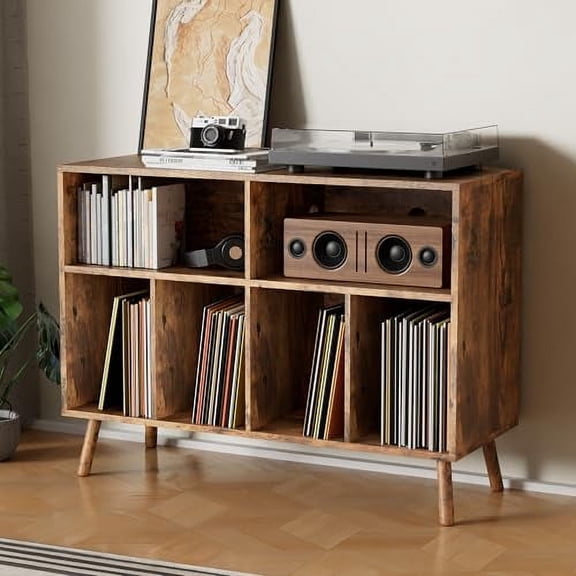 Cozy Castle Record Player Stand, Turntables Stand with Charging Station and Vinyl Record Storage Holds up to 350 Albums, Record Stand Table for Bedroom, Living Room, Office, Rustic
