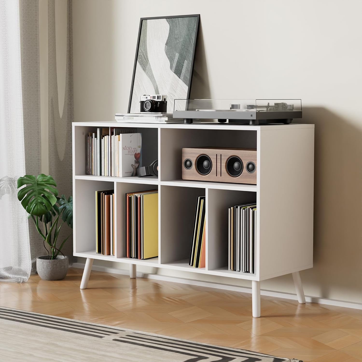 White MDF Record Player Stand with Vinyl Storage