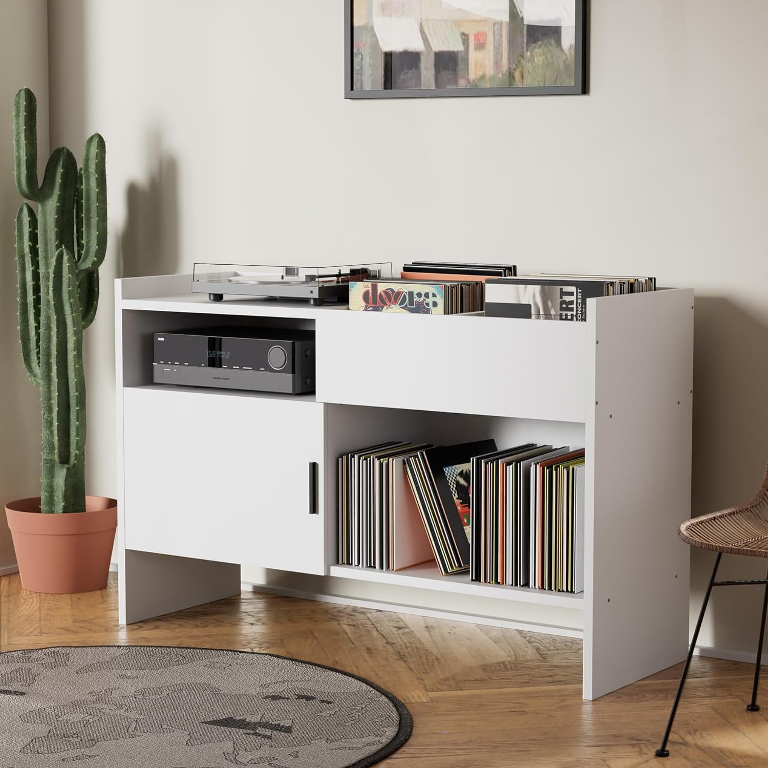 Cozy Castle Record Player Stand, Vinyl Record Storage Cabinet 