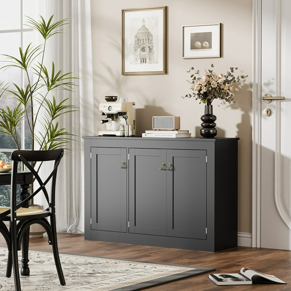 Cozy Castle Sideboard, Buffet Cabinet with Storage, Accent Cabinet with 3 Doors, Sideboard Buffet Storage Cabinet for Kitchen, Living Room, Black