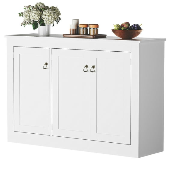 Cozy Castle Sideboard, Buffet Cabinet with Storage, Accent Cabinet with 3 Doors, Sideboard Buffet Storage Cabinet for Kitchen, Living Room, White