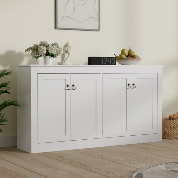 Cozy Castle Sideboard, Buffet Cabinet with Storage, Accent Cabinet with 4 Doors, Sideboard Buffet Storage Cabinet for Kitchen, Living Room, White