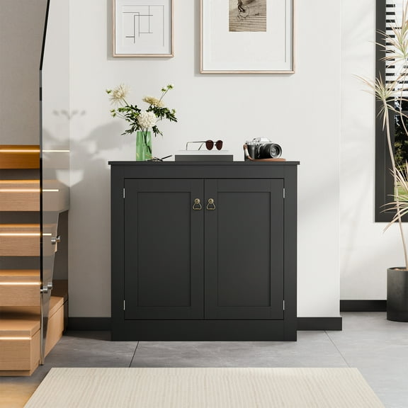 Cozy Castle Storage Cabinet,, Accent Cabinet with Doors and Shelves, Sideboard for Kitchen, Entryway or Hallway, Free Standing Buffet Cabinet with Storage, Black
