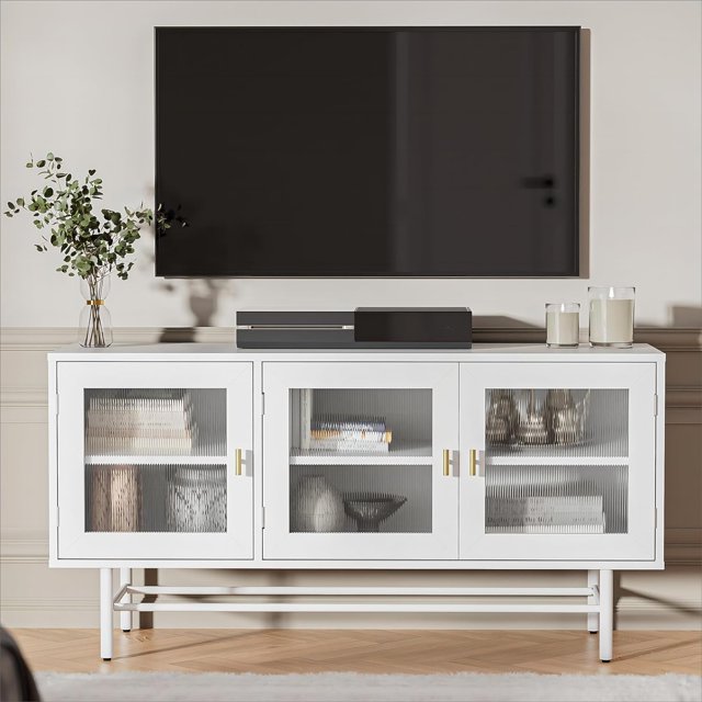 Cozy Castle TV Stand for 50 55 Inch TVs, Modern Entertainment Center
