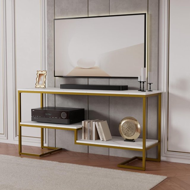 Cozy Castle TV Stand for 60 Inch TV, Modern Gold TV Console with Open
