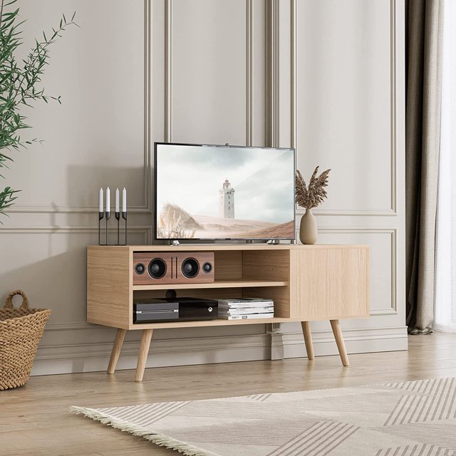 Cozy Castle TV Stand for 50 Inch TV, Modern TV Console with Shelf and Door, Entertainment Center