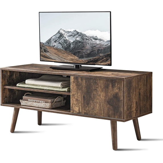 Cozy Castle TV Stand for 50 Inch TV, Modern TV Console with Shelf and Door, Entertainment Center, Rustic Brown