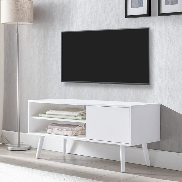 Cozy Castle TV Stand for 50 Inch TV, Modern TV Console with Shelf and Door, Entertainment Center