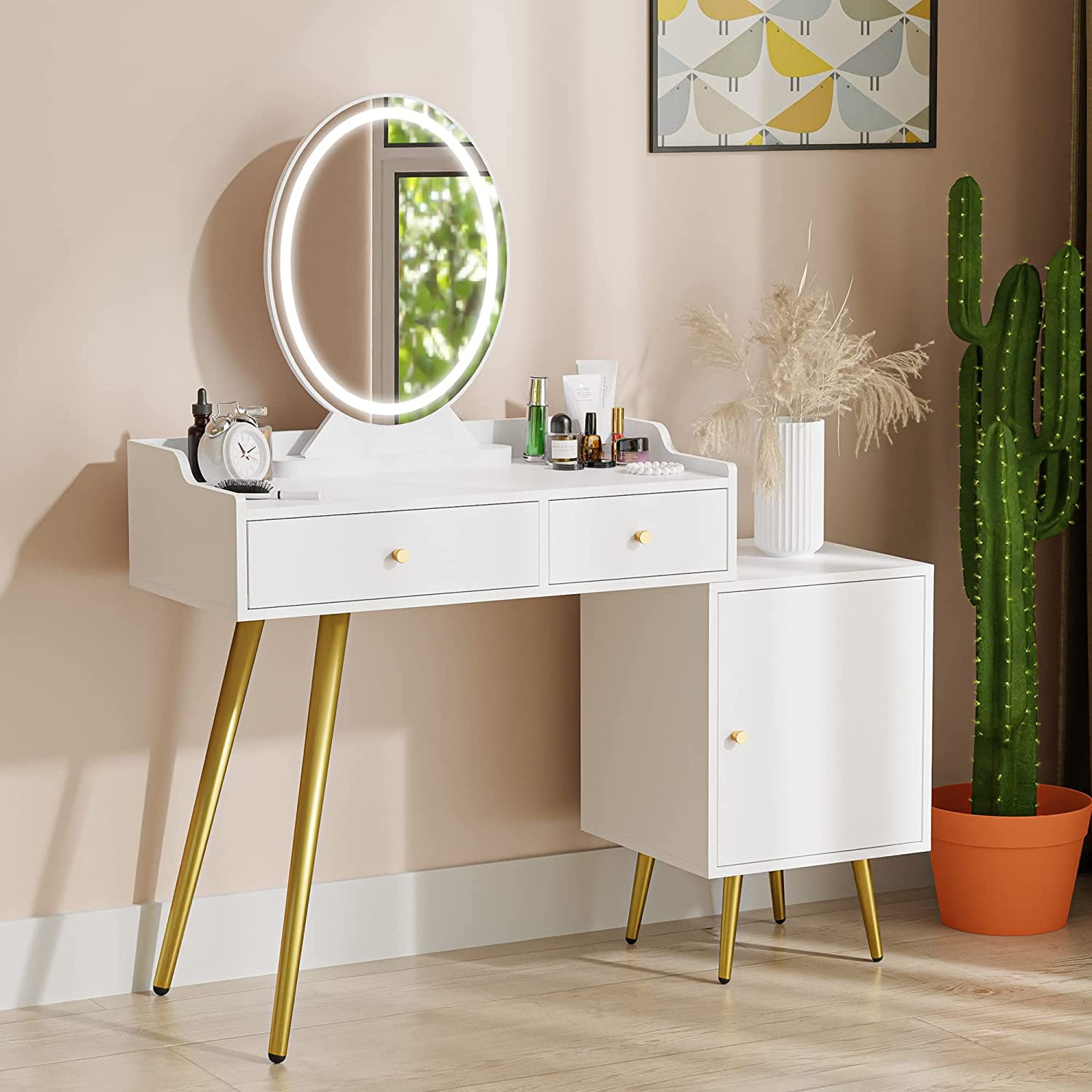 Tribesigns Vanity, Makeup Dressing Table with Drawer & Storage Cabinet