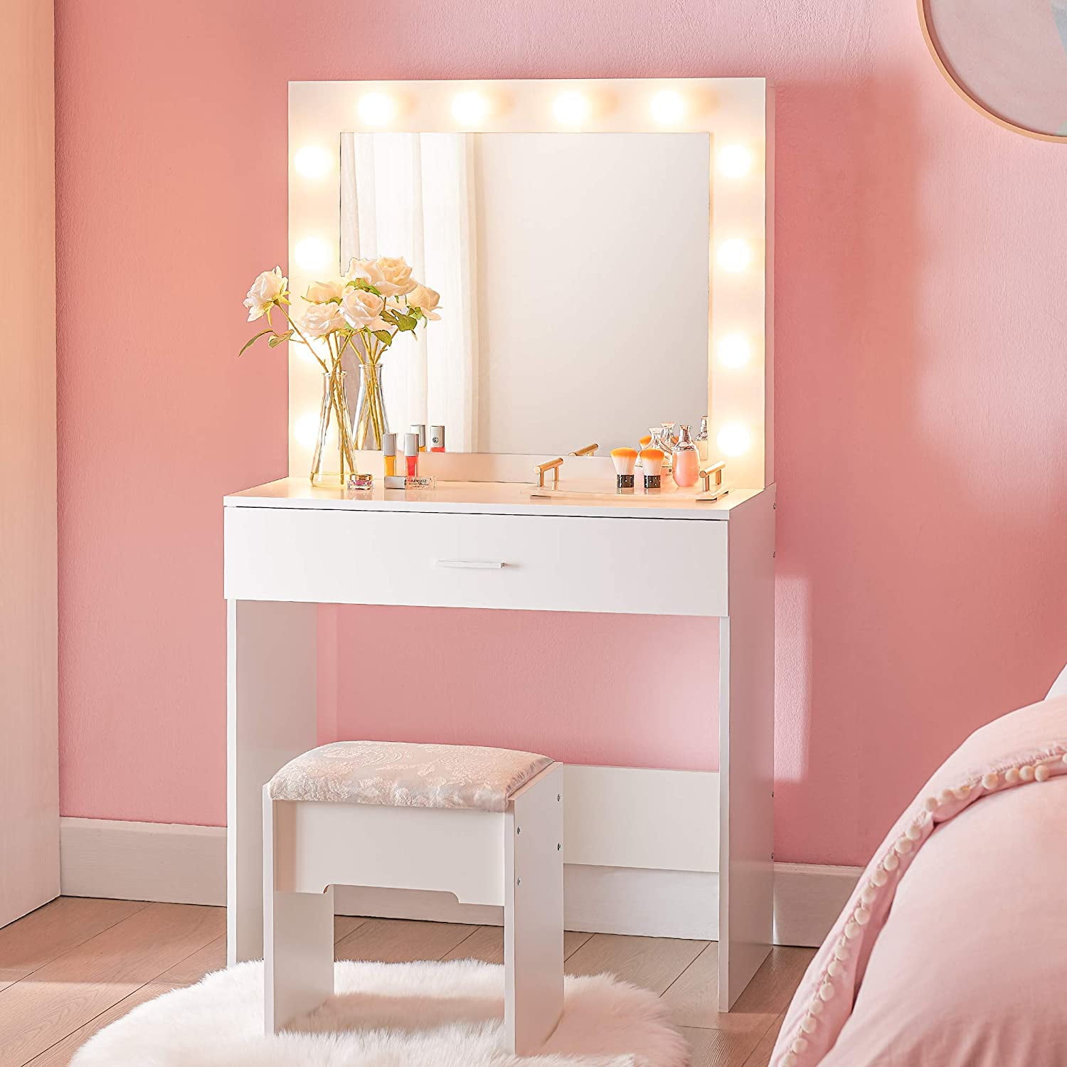 Cozy Castle Vanity Set with Lighted Mirror,Makeup Vanity Dressing Table