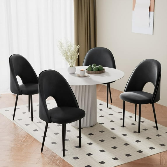 Cozy Castle Accent Chairs Set of 4, Velvet Mid Century Dining Chairs for Kitchen, Black