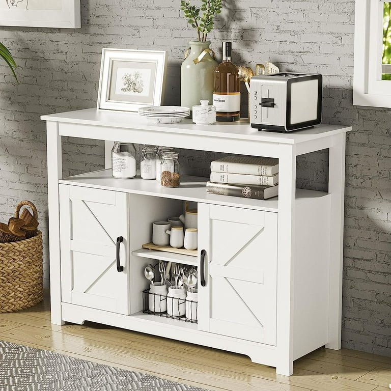 Cozy Castle White Farmhouse Kitchen Buffet Storage Cabinet with Doors and  Adjustable Shelves, Buffet Table Sideboard, Accent Liquor Coffee Bar  Cabinet