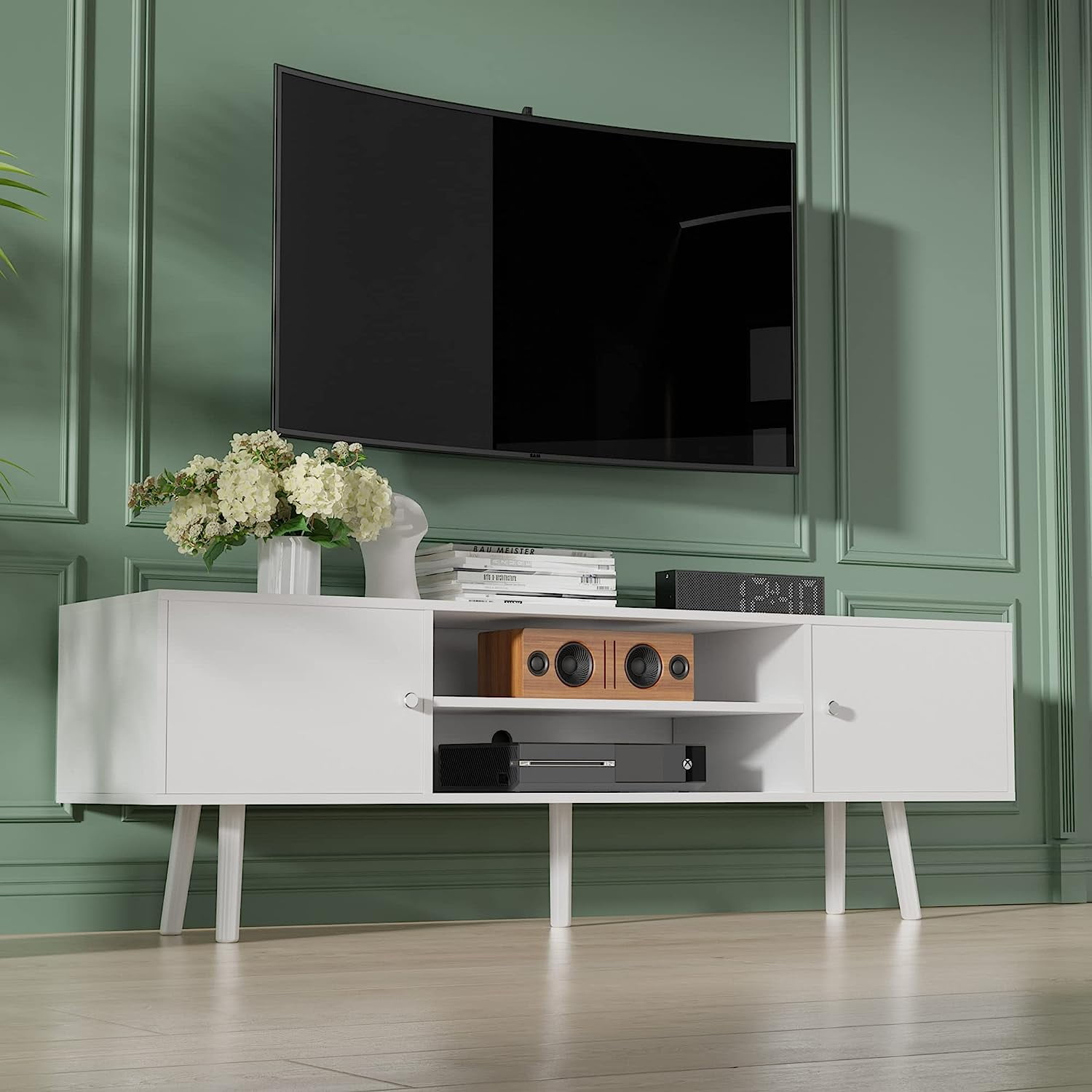 Cozy Castle Oak Wooden TV Stand for 55 65 70 inch TV Modern Rustic Entertainment Center with Large Storage Media Console Tables for Living Room