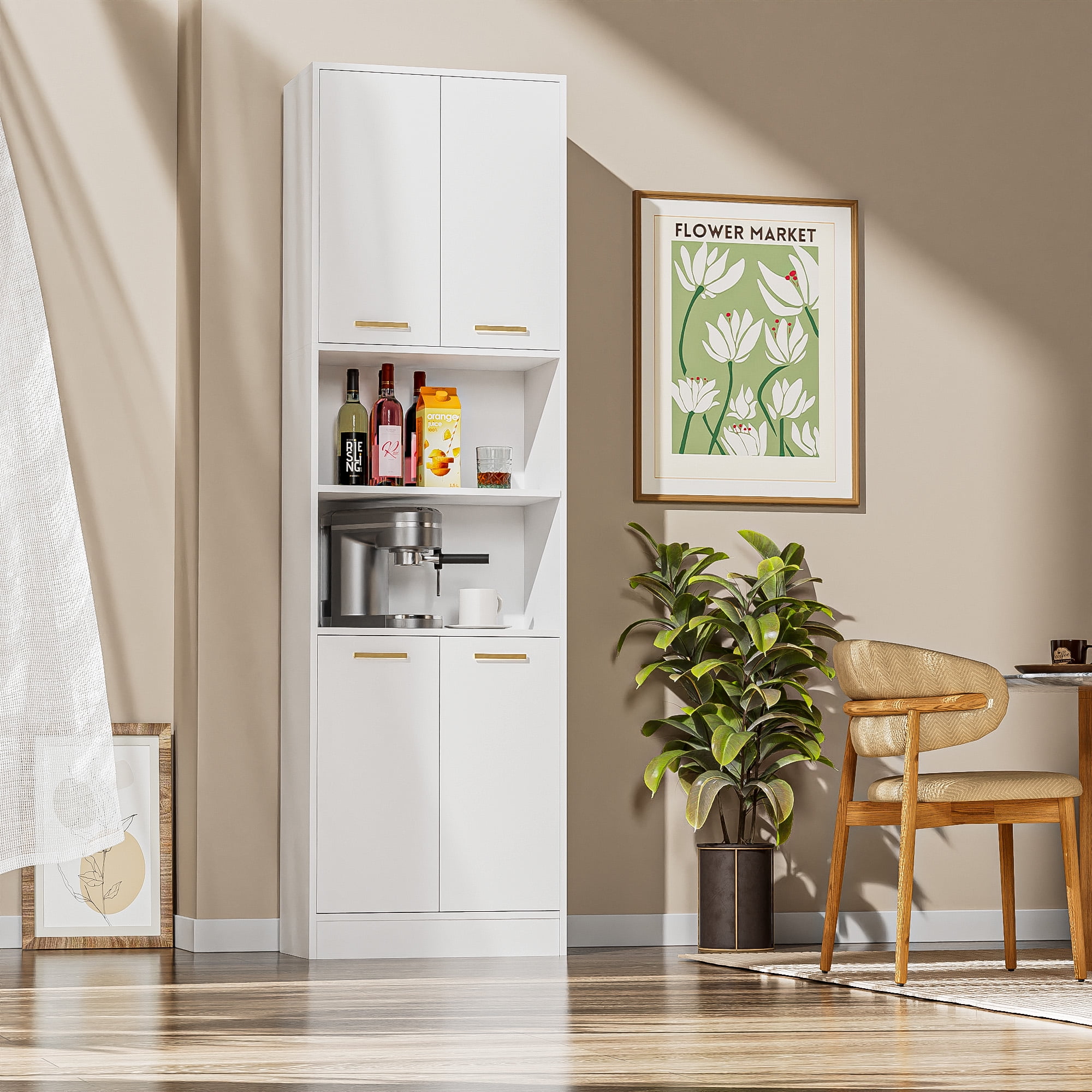 Cozy Castle 75" Pantry Cabinet with Adjustable Shelf, Space-Saving Storage Cabinets for Kitchen, Living Room or Bathroom, White