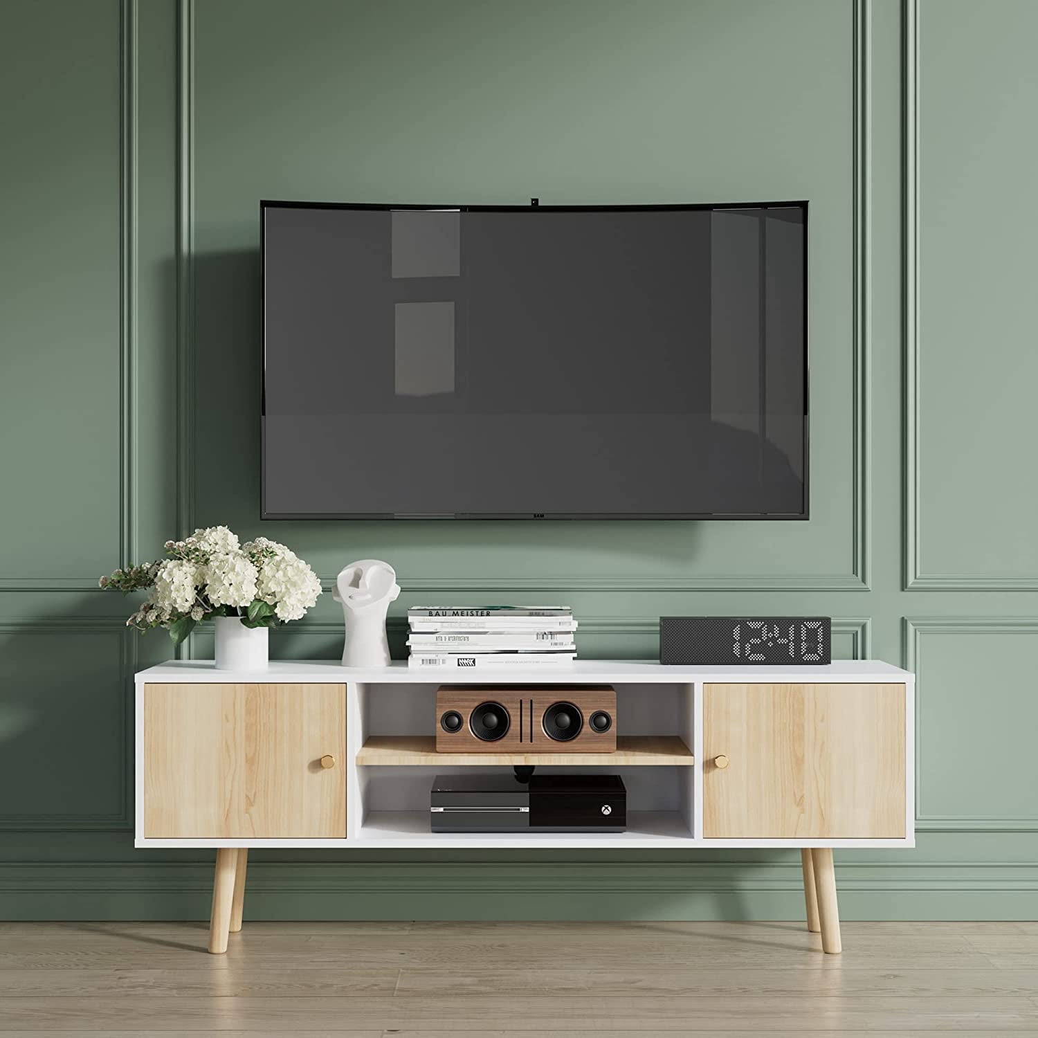 【ACME FURNITURE】 GRANDVIEW TV SHELF OXYLIFE Large White Entertainment Center, TV Stand with Storage