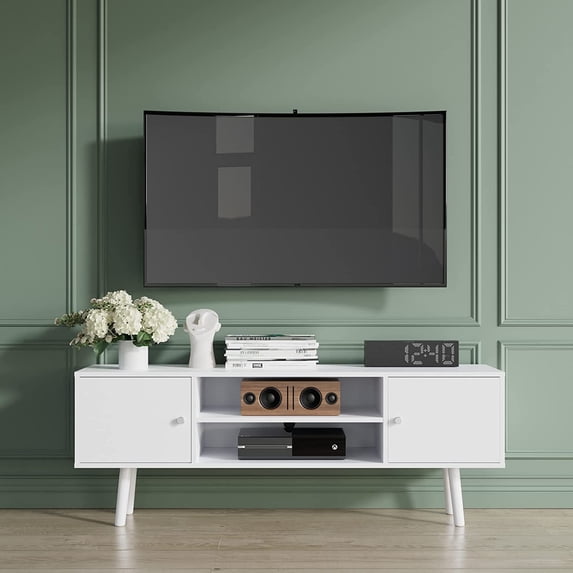 Cozy Castle Wood TV Stand for 43/50/55 inch TV, Modern Entertainment Center, TV Media Console Tables for Living Room, White